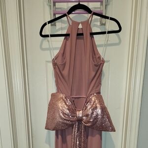 Elegant Pink Halter Dress with Sequin Bow
